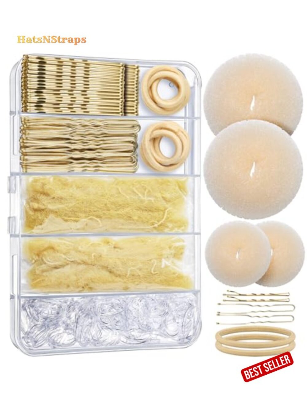 200PC Hair Bun Maker Kit Donut Shaper Net Bobby Pin Set